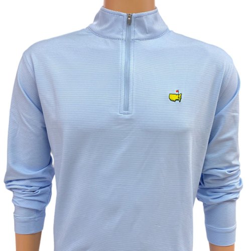 Masters Peter Millar Crown Sport Light Blue and White Micro Stripe 1/4 Zip Performance Tech Pullover 