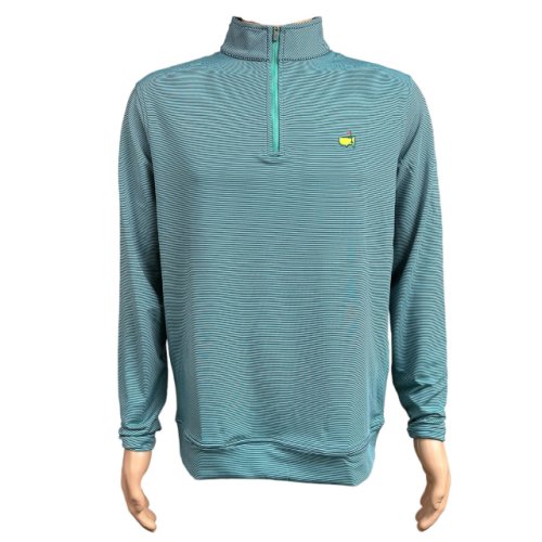 Masters Peter Millar Green and Navy Micro Stripe Performance Tech 1/4 Zip Pullover 