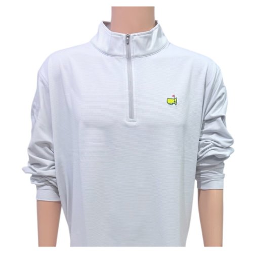 Masters Peter Millar Light Brown and White Micro Stripe Performance Tech 1/4 Zip Pullover 