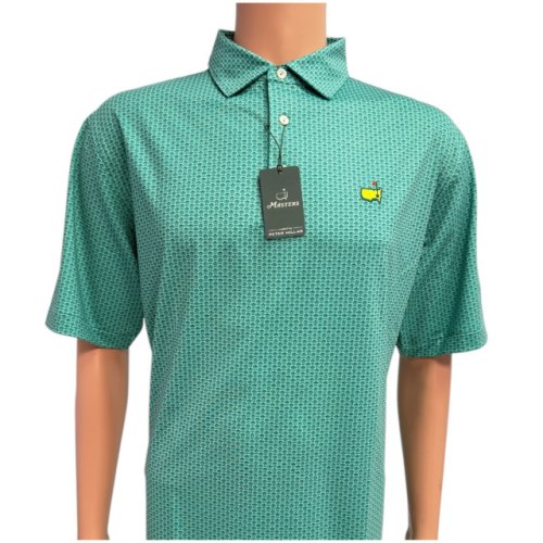 Masters Peter Millar Light Green Performance Tech Polo with Clubhouse Icons 