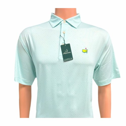 Masters Peter Millar Light Green Performance Tech Polo with White Design and Blue Dots 
