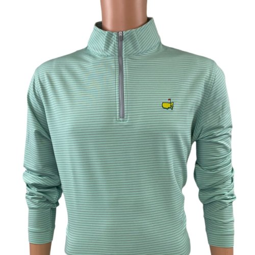 Masters Peter Millar Light Green with Grey Stripe Performance Tech 1/4 Zip Pullover 