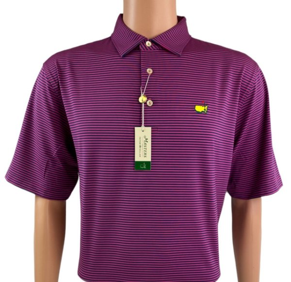 Masters Peter Millar Magenta and Navy Stripe Performance Tech Polo 