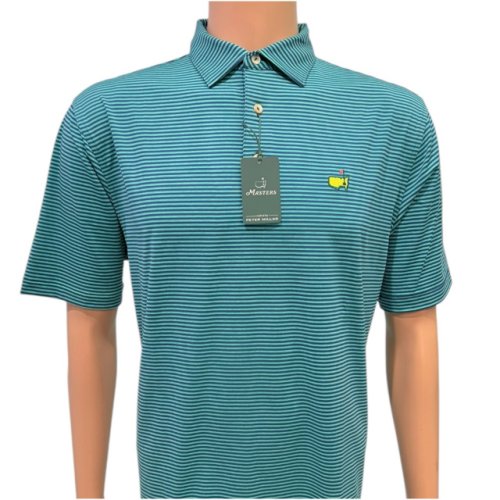 Masters Peter Millar Navy and Teal Striped Performance Tech Polo 
