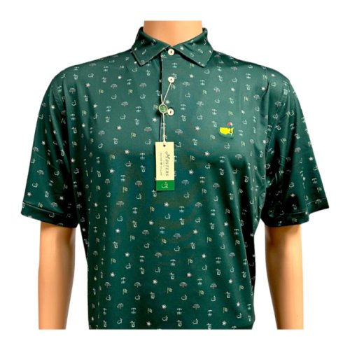 Masters Peter Millar Performance Tech Dark Green Augusta National Icons Pattern Polo 