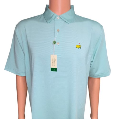 Masters Peter Millar Performance Tech Grass and Mint Green Micro Striped Polo Golf Shirt 