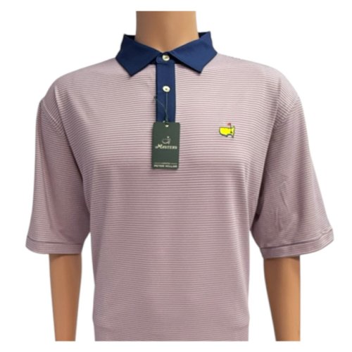 Masters Peter Millar Red, White and Blue Stripe Performance Tech Polo with Navy Collar and Trim 