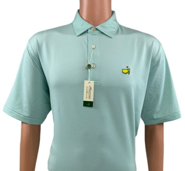 Masters Peter Millar Spring Green and White Micro Stripe Performance Tech Polo 