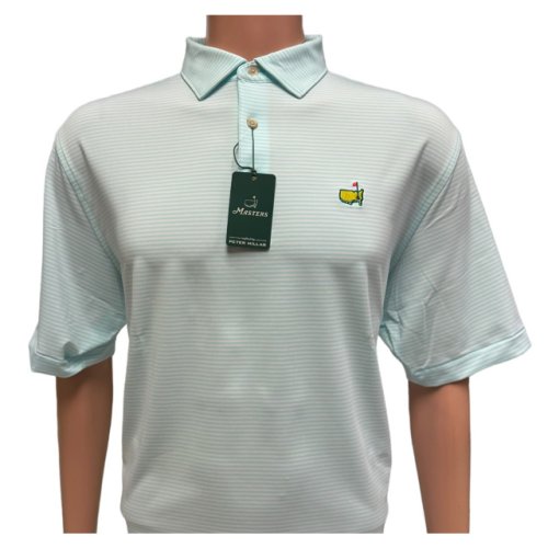 Masters Peter Millar Tech Aqua and White Stripe Performance Golf Shirt Polo 