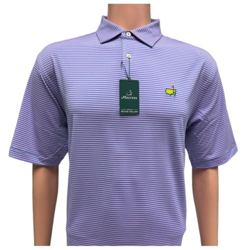 Masters Peter Millar Tech Blue and Pink Stripe Performance Golf Shirt Polo 