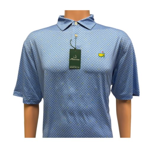 Masters Peter Millar Tech Blue Leaderboard Pattern Performance Golf Shirt Polo 