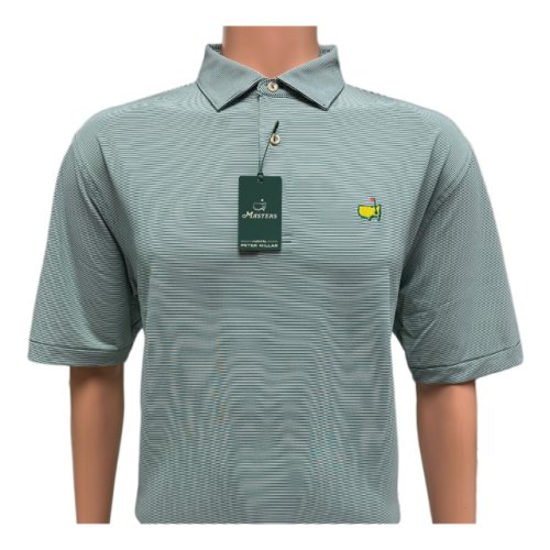 Masters Peter Millar Tech Evergreen and White Micro Stripe Performance Golf Shirt Polo