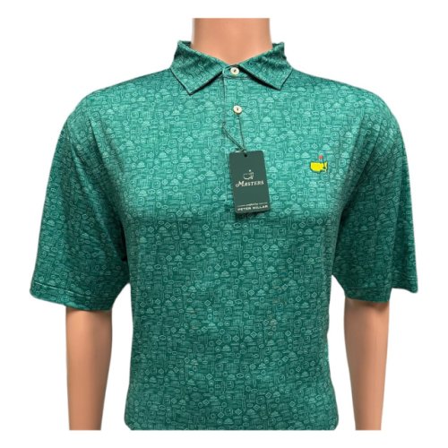 Masters Peter Millar Tech Evergreen Signs Icons Pattern Performance Golf Shirt Polo 