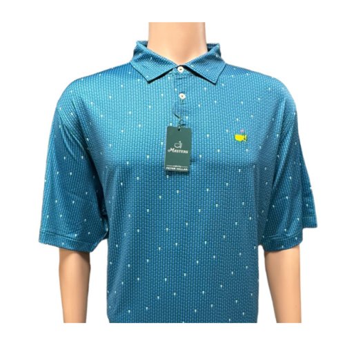 Masters Peter Millar Tech Evergreen with Blue Plastic Cups Pattern Performance Polo Golf Shirt 