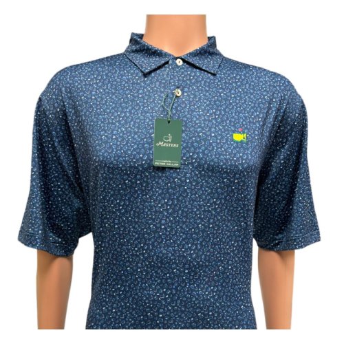 Masters Peter Millar Tech Navy Blue Bucket Hats and Badges Pattern Performance Golf Shirt Polo