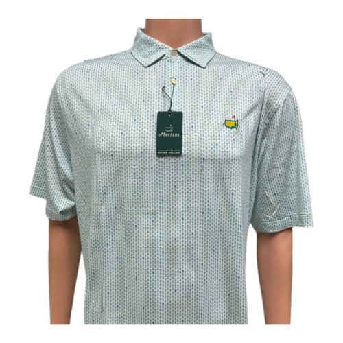 Masters Peter Millar Tech White Plastic Cup Pattern Performance Golf Shirt Polo 