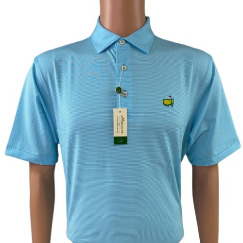 Masters Peter Millar Turquoise and White Micro Stripe Performance Tech Polo 