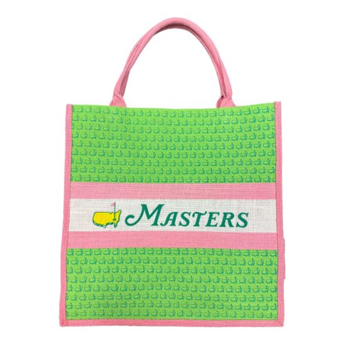 Masters Pink and Green Mini Logo Pattern Jute Bag 