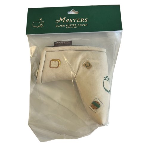 Masters Seamus Golf Natural Canvas Blade Putter Cover with Embroidered Icons and Magnetic Closure 