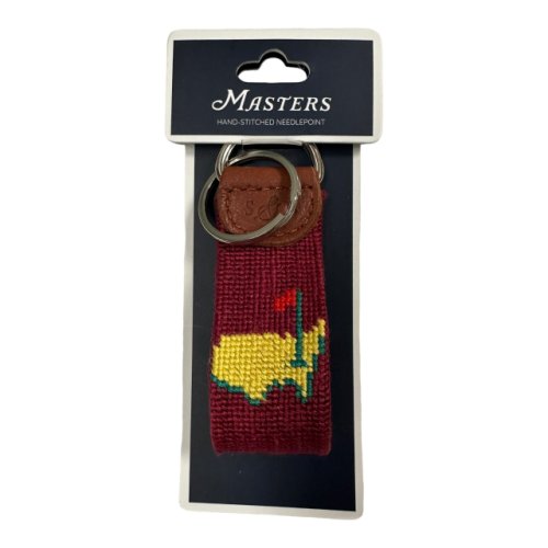 Masters Smathers & Branson Dark Red Needlepoint Logo Leather Key Fob Keychain 