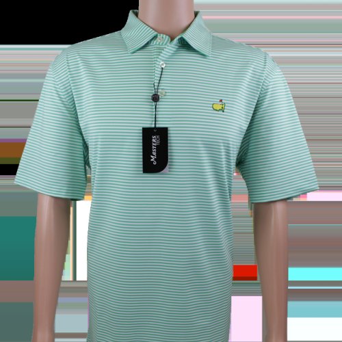 Masters Spring Green & White Striped Performance Tech Golf Shirt 