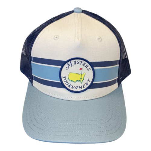 Masters Stone, Navy and Light Blue Circle Patch Striped Trucker Hat 