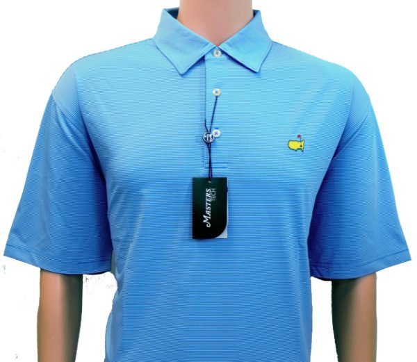 Masters Tech Blue and White Tight Stripe Performance Polo Golf Shirt