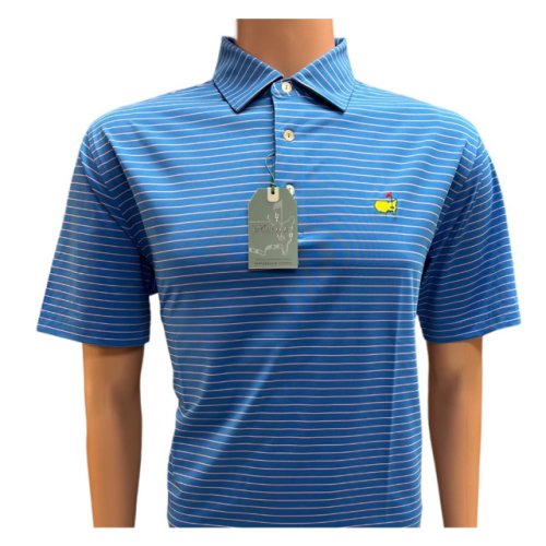 Masters Tech Blue Performance Golf Shirt Polo with Thin Pink Stripes