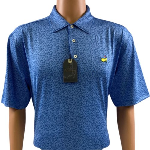 Masters Tech Blue Performance Polo with Jumble Script Pattern