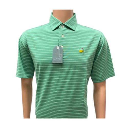 Masters Tech Clover Green Performance Golf Shirt Polo with Thin White Stripes 