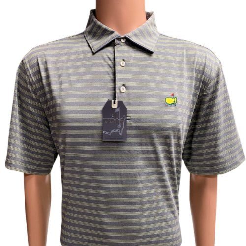 Masters Tech Grey Heather Performance Polo with Key Lime Quad Stripe Pattern