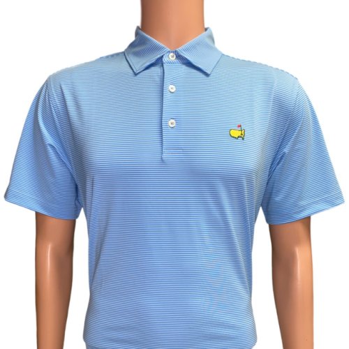 Masters Tech Light Blue and White Tight Stripe Performance Golf Shirt Polo 