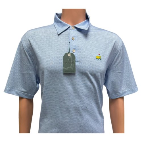 Masters Tech Light Blue Decorative Cross Pattern Performance Golf Shirt Polo 