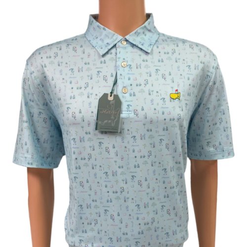 Masters Tech Light Blue Patrons Icons Pattern Performance Golf Shirt Polo