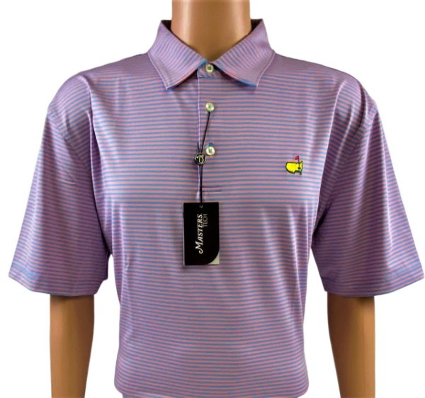 Masters Tech Light Blue & Pink Striped Golf Shirt 
