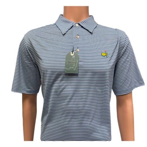 Masters Tech Light Blue with White and Navy Thin Stripes Performance Golf Shirt Polo 