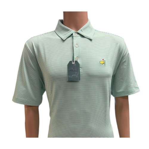 Masters Tech Light Green and White Micro Stripe Performance Golf Shirt Polo