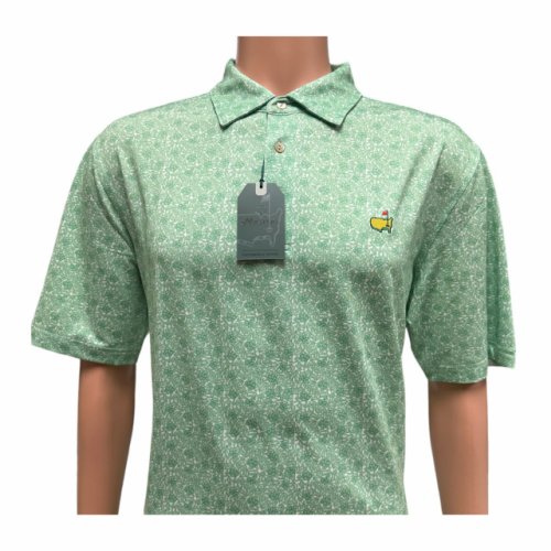 Masters Tech Light Green Floral and Foliage Pattern Performance Golf Shirt Polo 