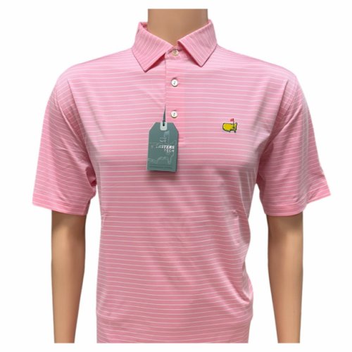 Masters Tech Petal Pink Performance Golf Shirt Polo with Thin White Stripes 