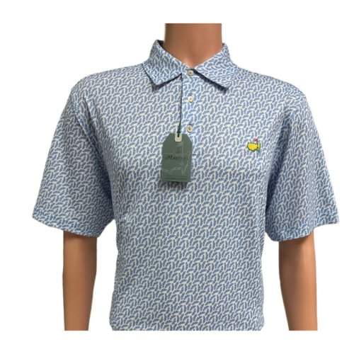 Masters Tech White with Blue Hole 10 Bunker Pattern Performance Polo
