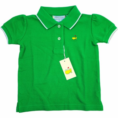 Masters Toddler Girls Green Polo Golf Shirt with White Stripe 