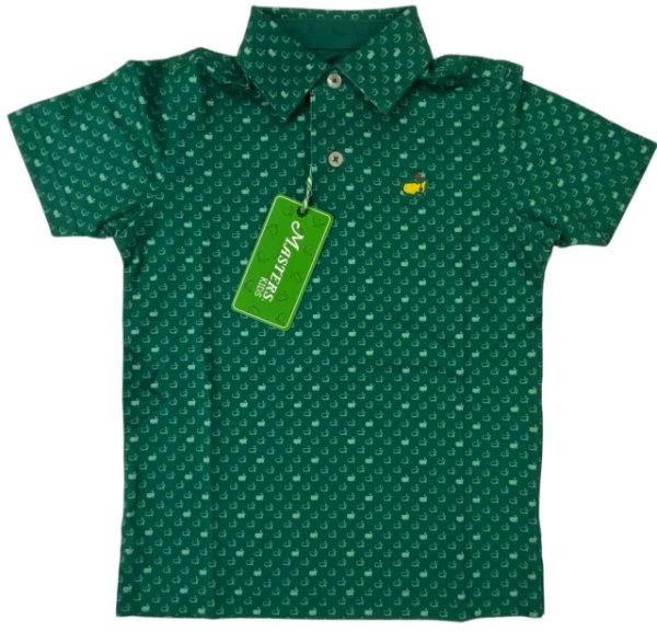 Masters Toddler Green Mini Flag Pattern Performance Tech Polo 