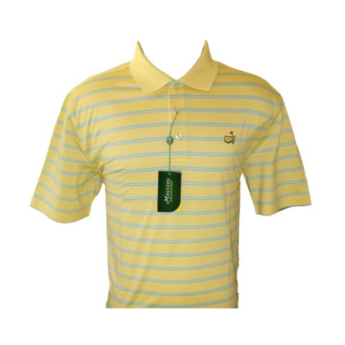 Masters Yellow & Light Blue Striped Jersey Golf Shirt