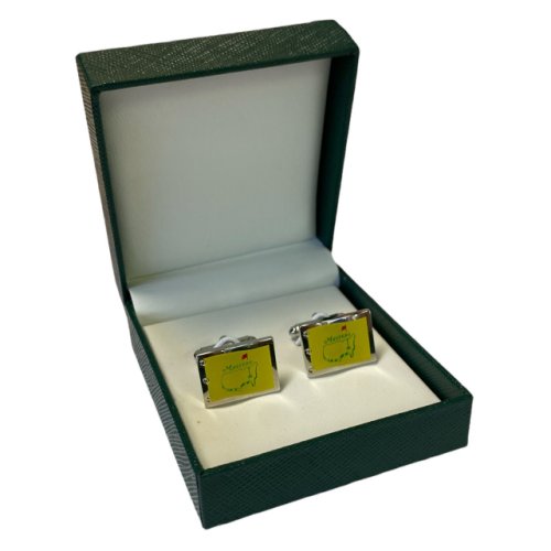 Masters Yellow Pin Flag Enameled Silver Cufflinks - Green Flag Outline