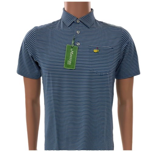 Masters Youth Blue and White Stripe Performance Tech Polo with Pocket 