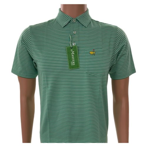 Masters Youth Green and White Stripe Performance Tech Polo with Pocket 