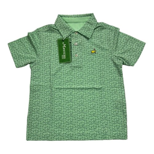 Masters Youth Light Green Tech Polo with Dk Green Outline Map Logo Pattern 
