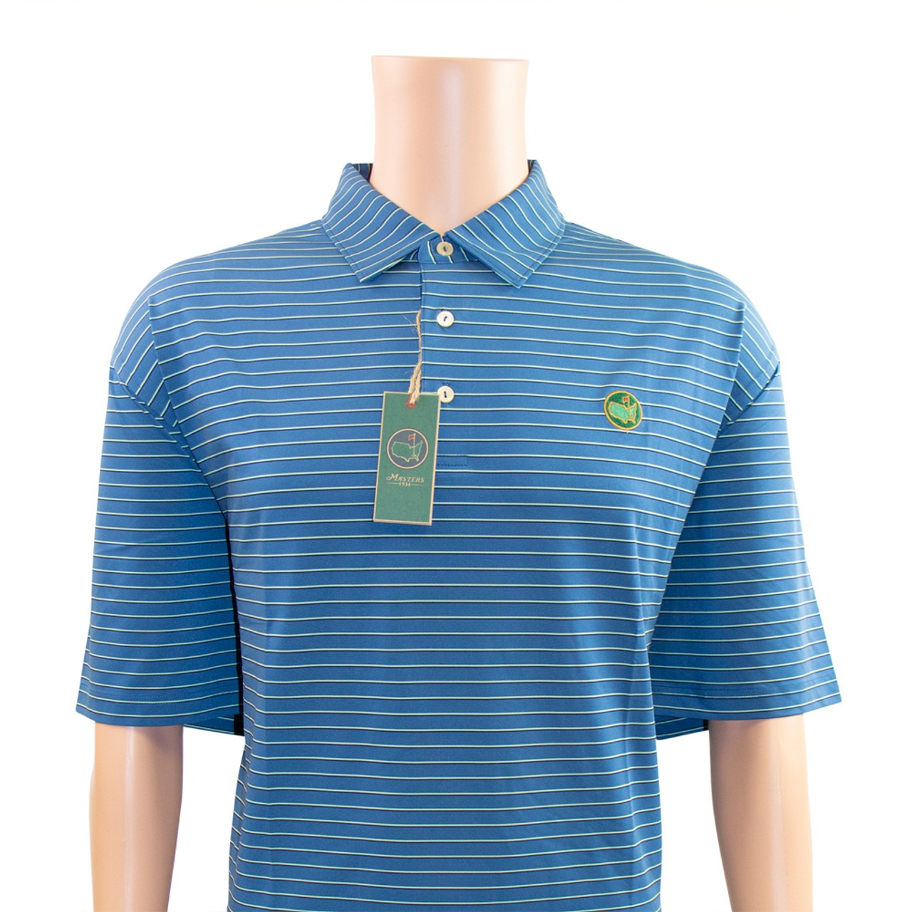 Berckmans Golf Polo Shirt - Cobalt Blue with Thin Mint and Navy Stripes