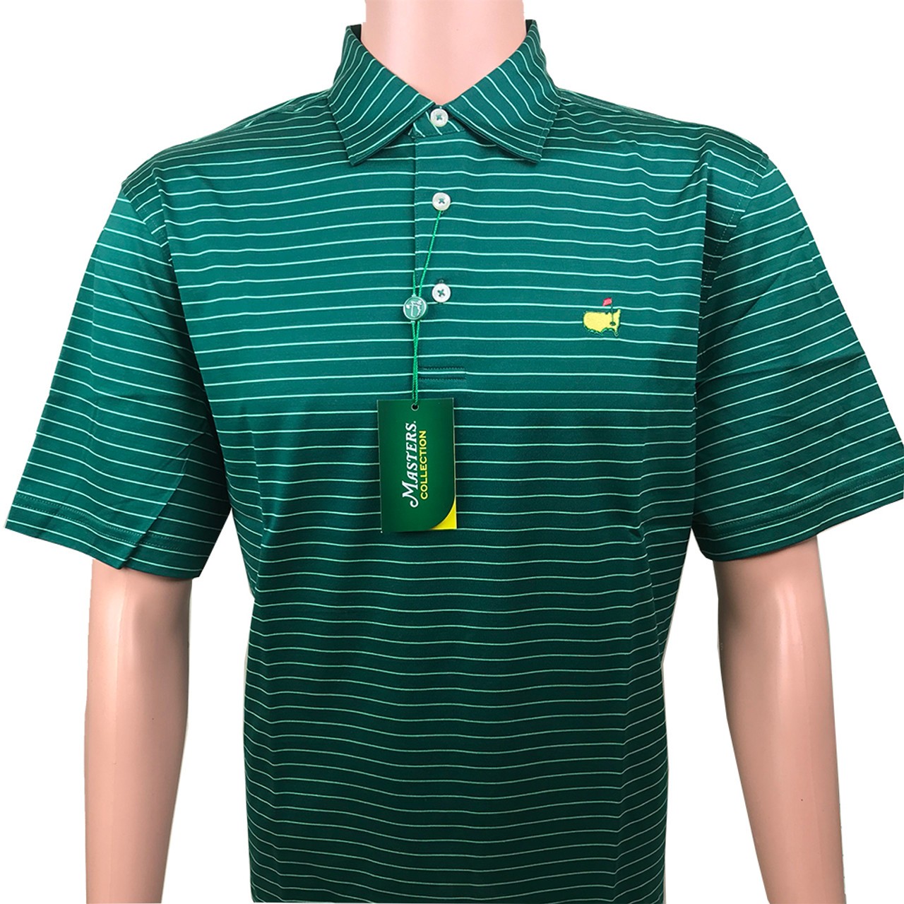 Masters Jersey Evergreen & Light Green Thin Striped Golf Shirt