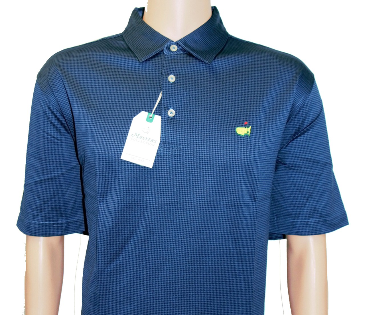 Masters Navy Houndstooth Pattern Cotton Golf Shirt